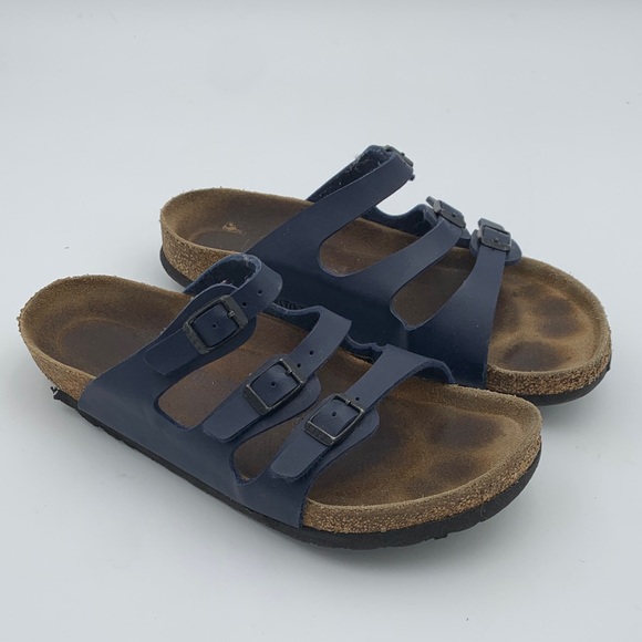 Birkenstock Florida blue three strap slip on leather sandals - Picture 1 of 12